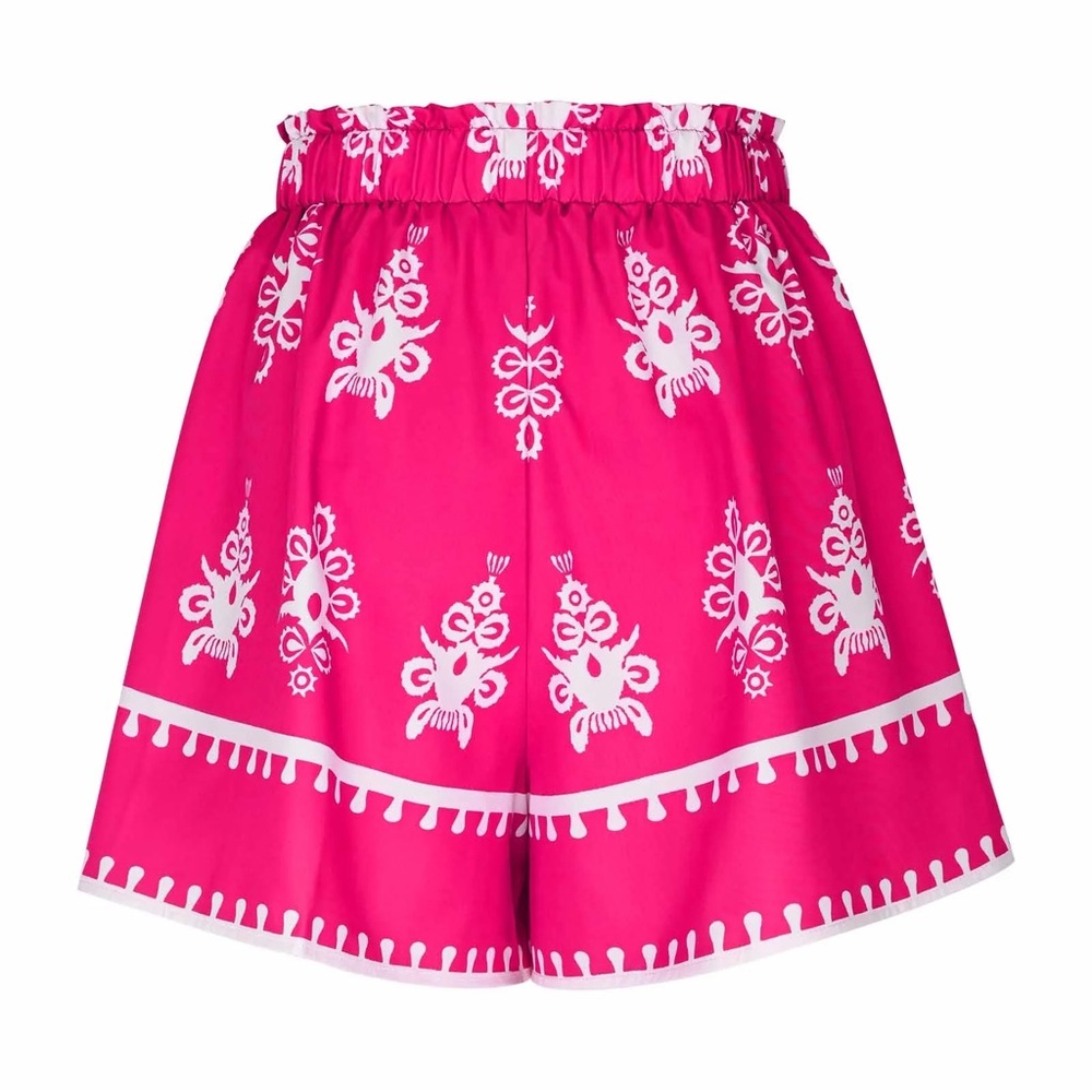 SHEIN Hot Pink Printed Elastic-Waist Bermuda Shorts